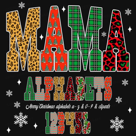 Christmas Leopard Plaid Alphabet PNG: Gingham Holiday Clipart Font Bundle (Digital Download