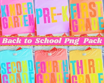 Pacchetto PNG retrò per il ritorno a scuola: disegni vintage al neon (download digitale)