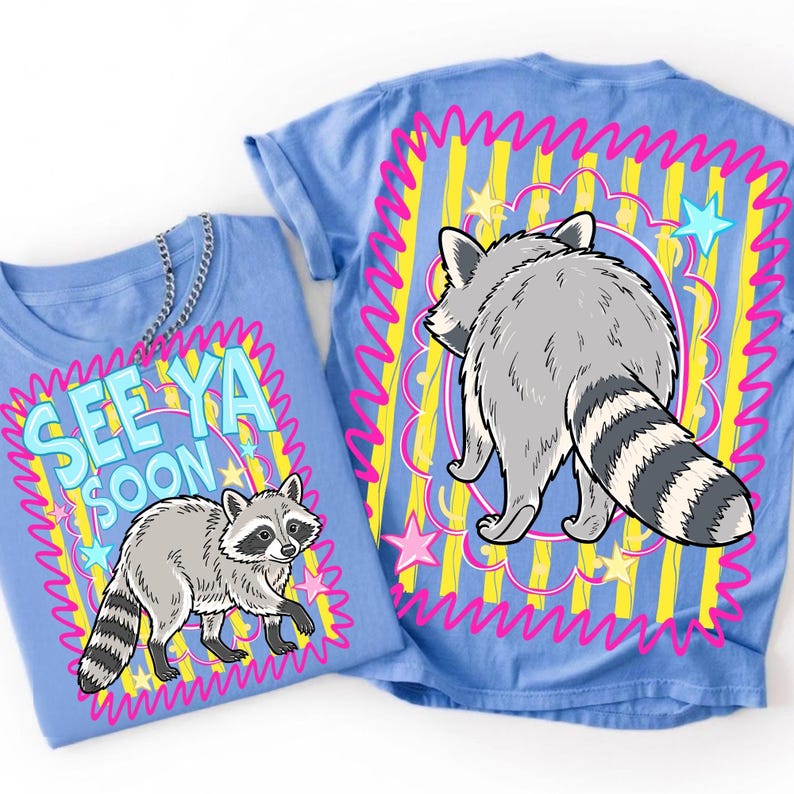Vi ses snart tvättbjörn PNG randig skräppanda sublimeringsdesign fram- och bakvy digital nedladdning för t-shirts kläder DTF-överföringar bild 5