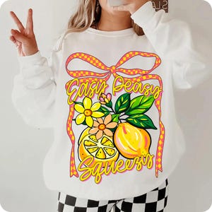 Preppy Lemon Summer PNG, Coquette Bow Lemonade Design, Easy Peasy Lemon PNG, Girly Summer Shirt Sublimation, Trendy Cottage Core Art