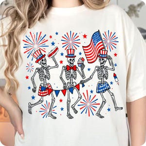 Patriotic Skeletons PNG, Funny USA 4th of July Red White Blue Sublimation Design, Independence Day America Party Shirt Graphic