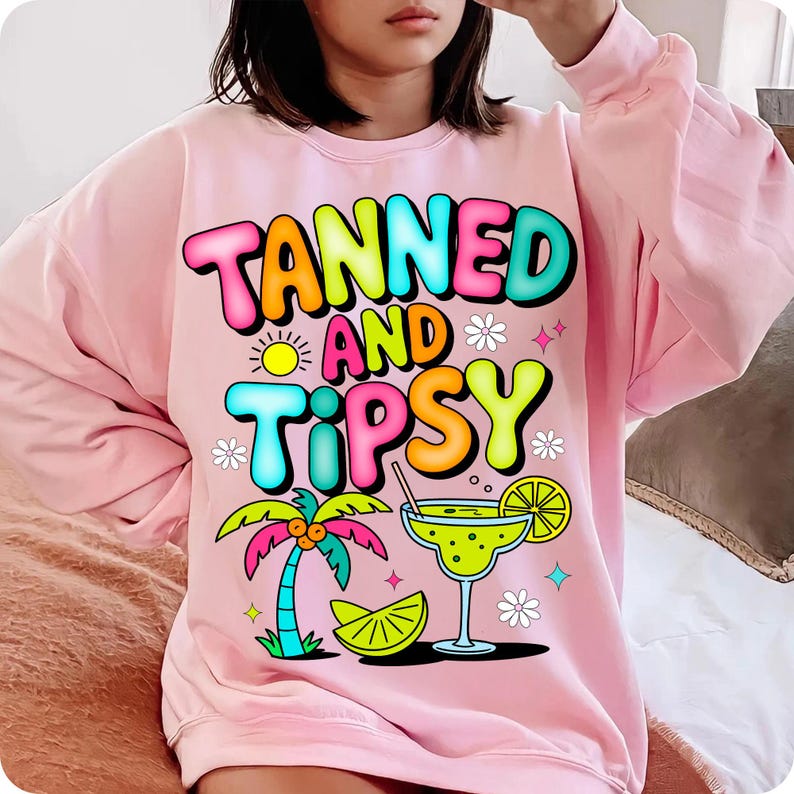 Tanned and Tipsy PNG, Funny Retro Summer Sublimation Design, Coquette Beach Vibes Clipart, Margarita Girls Trip Preppy Aesthetic