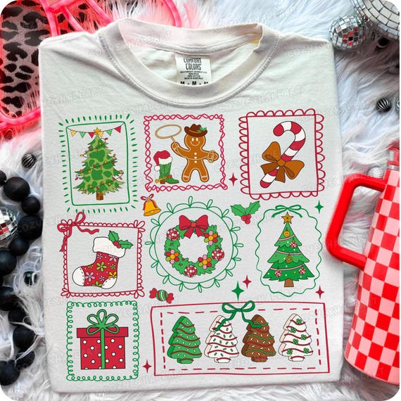 Retro Christmas Doodle PNG Bundle: Santa, Bow, Gingerbread Clipart (Digital Download)