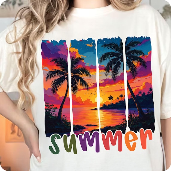 Retro Sunset Palm PNG: Summer Beach Vibes Sublimation (Digital Download)
