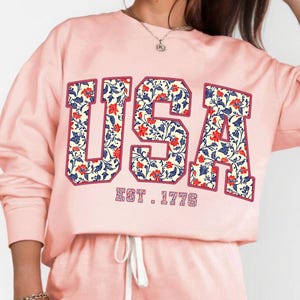 Floral USA PNG, Retro America 4th of July Sublimation, Girly Patriotic Shirt Design, America Coquette, Vintage USA Flag Digital