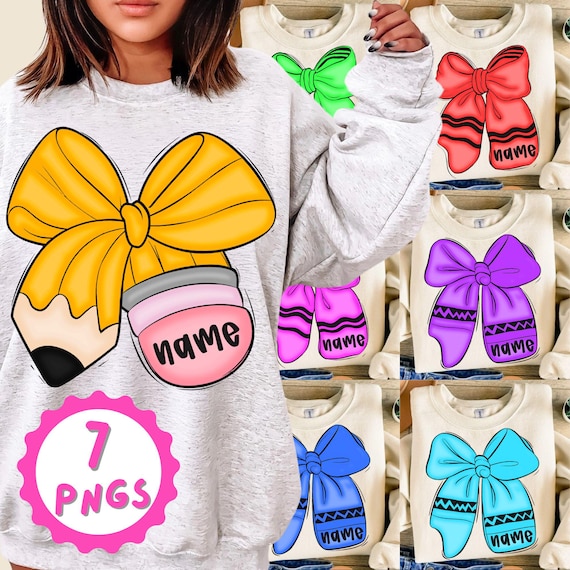 Teacher Coquette Bows PNG Bundle: Pencil & Crayon Sublimation Design (Digital Download)