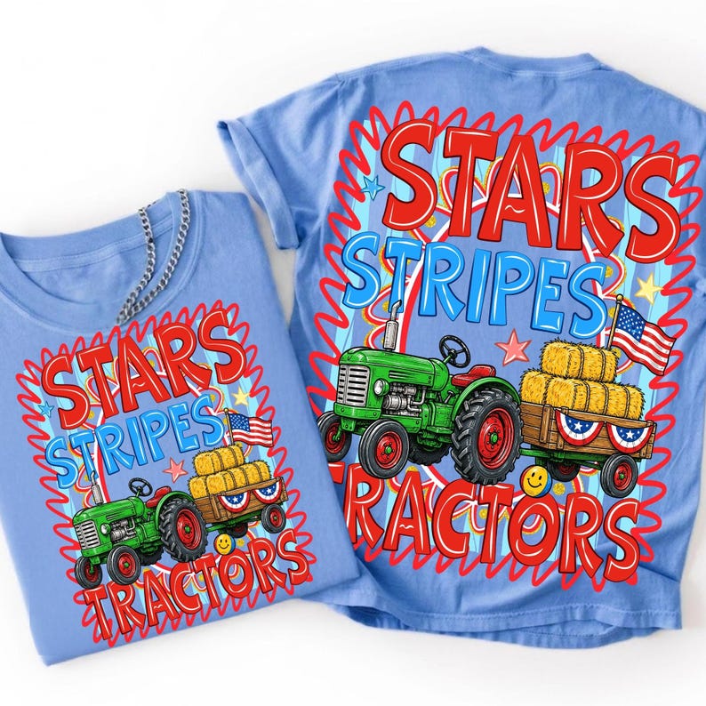 Patriotic Boy Tractor Sublimation DTF Digital Download Red White and Blue