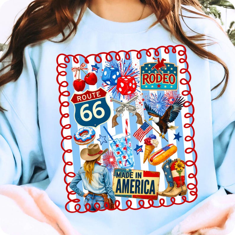 Western Collage 4th of July PNG, Retro Patriotic Sublimation Design, Preppy Coquette USA Shirt Clipart, Vintage Independence Day Art