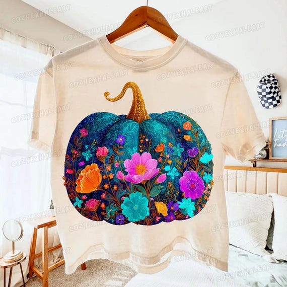 Boho Floral Pumpkin PNG: Preppy Autumn Sublimation Design for Retro Fall Shirts and Gifts