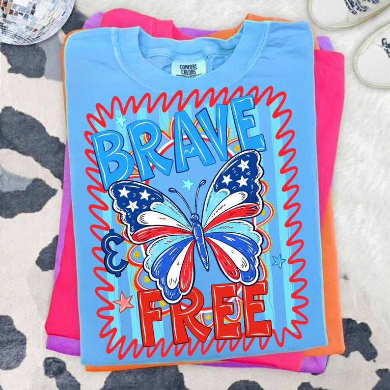 Vibrant Red Blue Gold Patriotic Butterfly Graphic for Independence Day Crafts