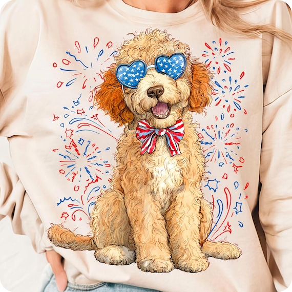 Patriotic Goldendoodle PNG: 4th of July Dog Clipart (Digital Download)