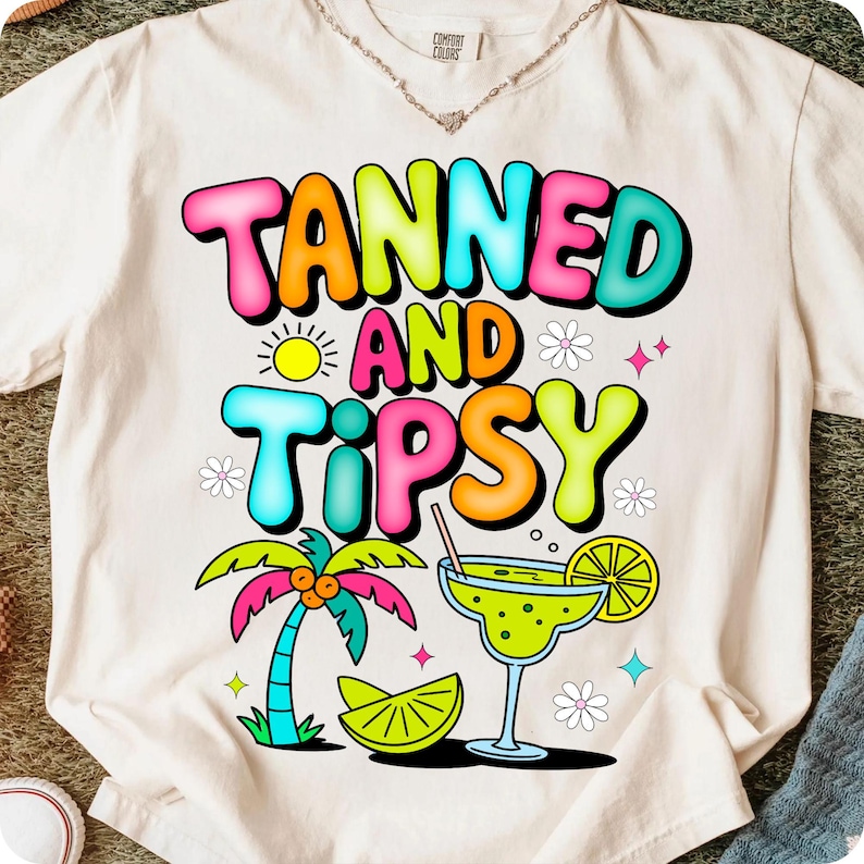 Image of Tanned and Tipsy PNG: Retro Summer Clipart, Margarita Beach Trip (Digital Download)