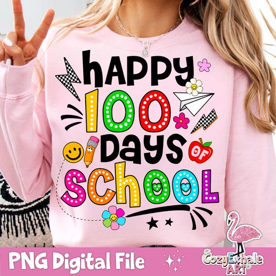 100 Days of School PNG: Glitter Bow Design (Digital Download)