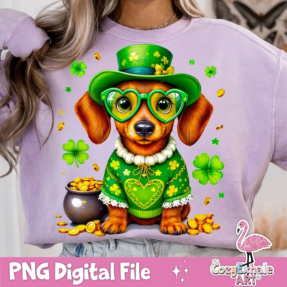Lucky Dachshund St. Patrick's Day PNG: Dog Lover Art (Digital Download)
