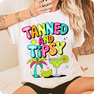 Tanned and Tipsy PNG, Funny Retro Summer Sublimation Design, Coquette Beach Vibes Clipart, Margarita Girls Trip Preppy Aesthetic