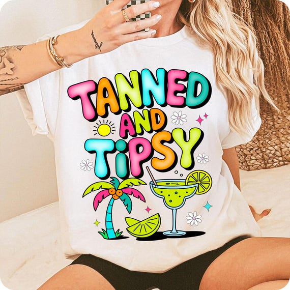 Tanned and Tipsy PNG: Retro Summer Clipart, Margarita Beach Trip (Digital Download)