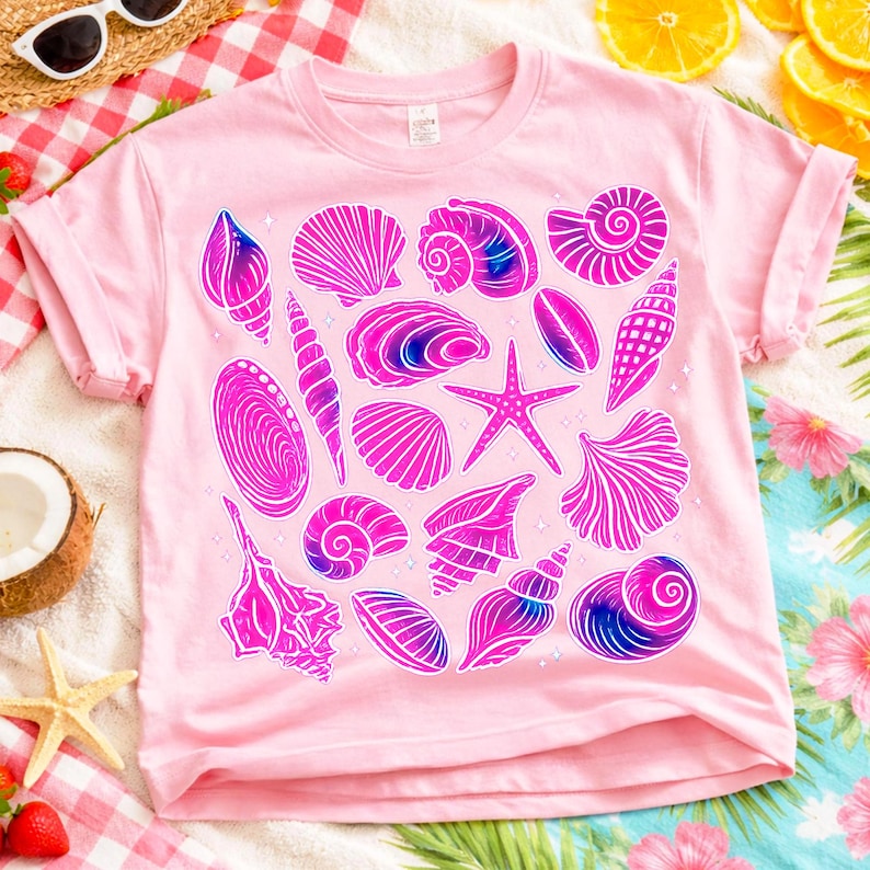 Beach vacation shirt graphics featuring trendy preppy coastal line art