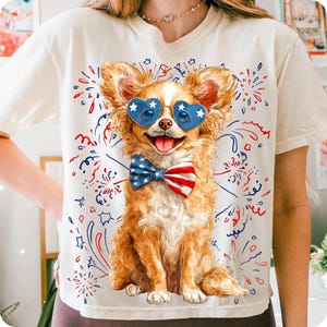 Patriotic Dog Bundle PNG, 4th of July Dog Illustration, USA Dog Sublimation, Dog Wearing Stars and Stripes Bow, Dog Mom Design