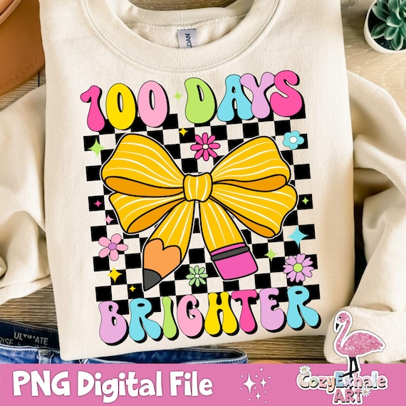 100 Days Brighter PNG: School Celebration Design (Digital Download)