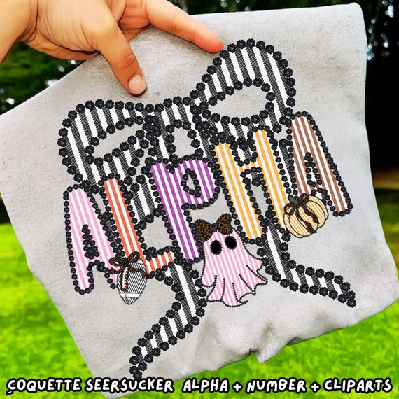 Coquette Seersucker Alphabet Applique: Leopard Print Burlap Letters & Doodle Embroidery Digital Design