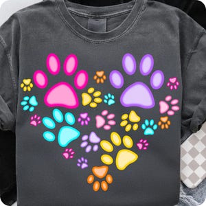 Preppy Colorful Paws PNG, Dog Mama Sublimation Design, Heart Paw Print PNG, Dog Lover T-Shirt Clipart, Digital DTF Download File
