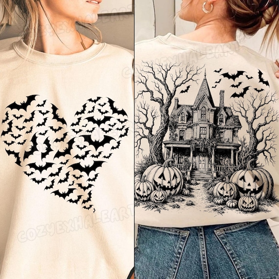 Vintage Halloween PNG: Spooky Bats, Pumpkin Scene (Digital Download)