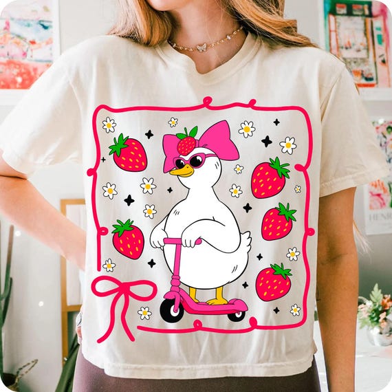 Cute Strawberry Goose Bow PNG, Mama Goose Summer Sublimation, Coquette Strawberry Goose PNG, Mother's Day Gift, Girly Summer Shirt