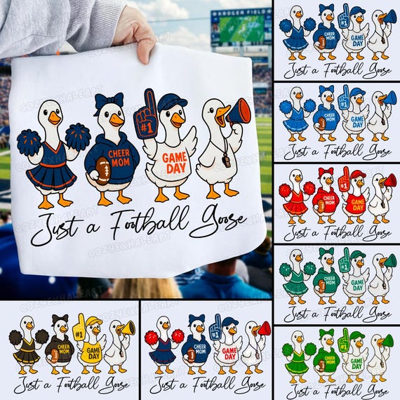 Retro Football Goose PNG Bundle: Game Day Sublimation Clipart for Sports Shirts & Preppy Fall Designs