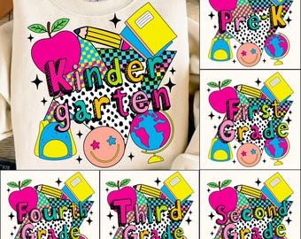 Pacchetto PNG retrò per il ritorno a scuola: design per insegnanti e bambini dalla scuola materna alla terza media (download digitale)