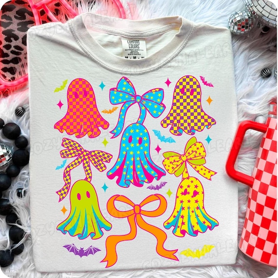 Neon Ghost PNG: Coquette Halloween Sublimation Design (Digital Download)
