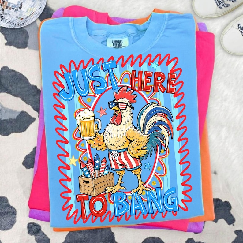 Close-up of Patriotic Rooster and Fireworks Sublimation Graphic