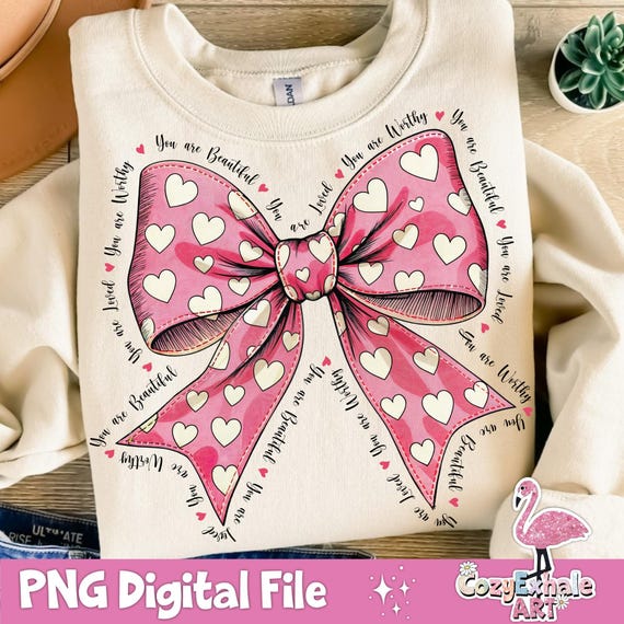 Pink Valentine Bow PNG: Retro Coquette Sublimation Design (Digital Download)