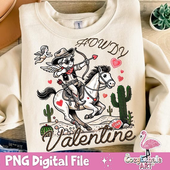 Retro Cowboy Valentine PNG: Western Cupid Sublimation Design (Digital Download)