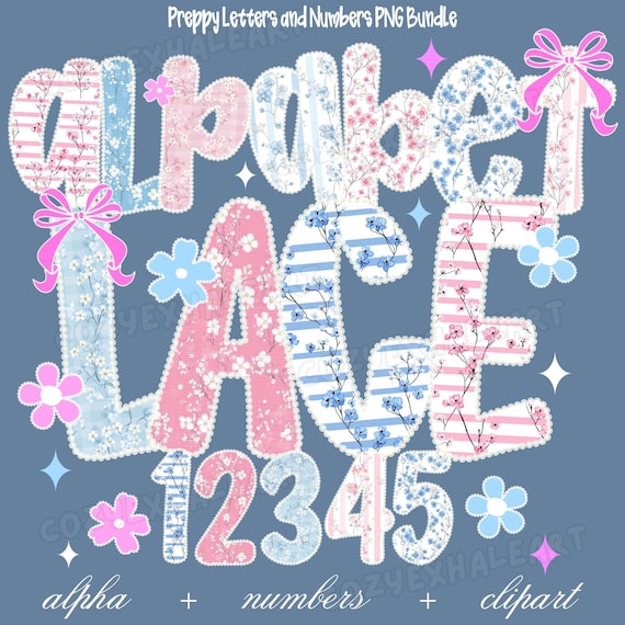 Lace Floral Alphabet PNG Bundle: Gingham Shabby Chic Letters, Numbers, Bows (Digital Download)