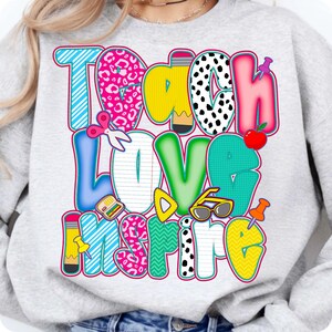 teach love inspire, teacher life png, back to school png, teacher squad png, teacher shirt png, school event png, preschool png, teacher team, speech therapy png, special ed png, teacher outfit png, cute teacher png, school graphic