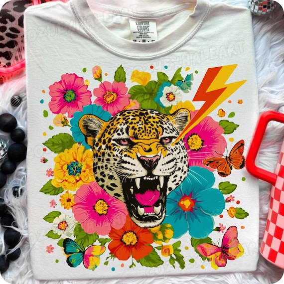Retro Snow Leopard PNG: Rainbow Butterfly Sublimation Design (Digital Download