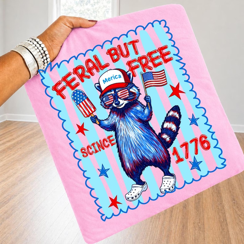 Vild men fri tvättbjörn PNG 4 juli sublimeringsdesign Retro självständighetsdagen skräp Panda USA Liberty 1776 digital fil DTF-överföring bild 8