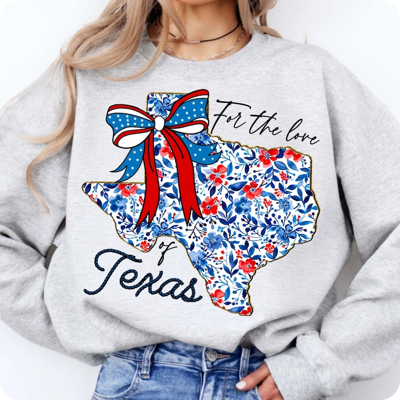 Floral Texas Map Coquette PNG, 4th of July, Texas Brushstroke, Patriotic USA, America Coquette, Retro Texas Bow, Independence Day Sublimation