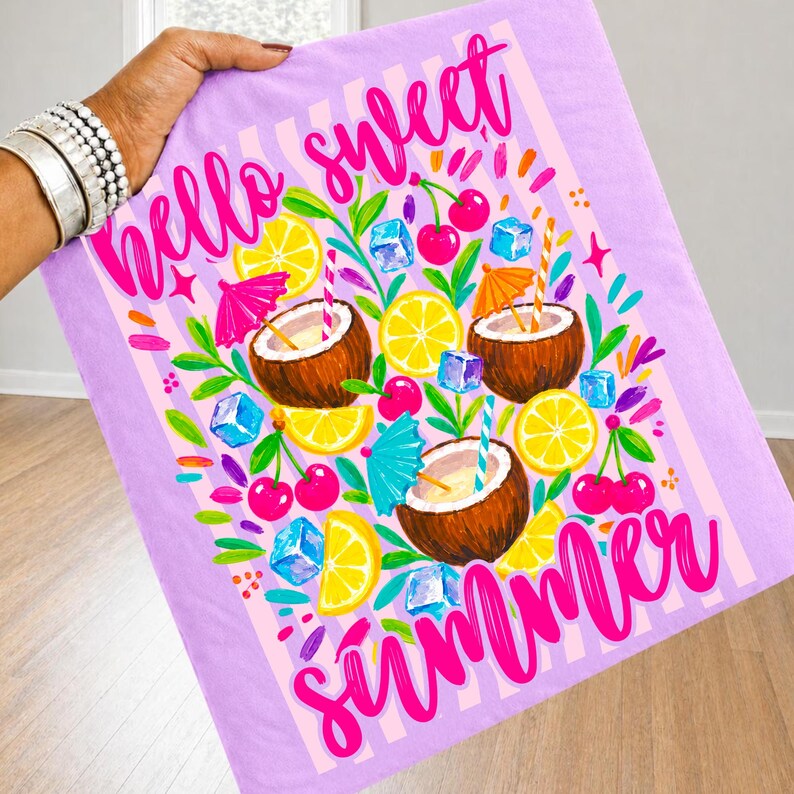 Mockup of a white t-shirt featuring the 'Hello Sweet Summer' preppy coconut drink design, perfect for summer apparel.