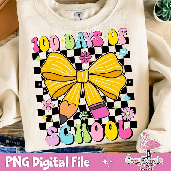 100 Days of School PNG: Groovy Retro Teacher Design (Digital Download)