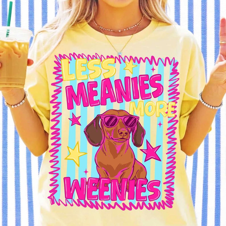 Vibrant Pink and Teal Retro Wiener Dog Sublimation Graphic