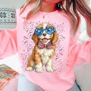 Patriotic Dog Bundle PNG, 4th of July Dog Illustration, USA Dog Sublimation, Dog Wearing Stars and Stripes Bow, Dog Mom Design