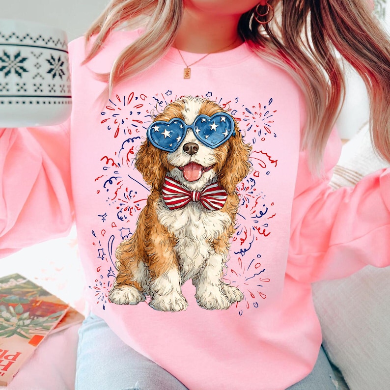Patriotic Dog Bundle PNG, 4th of July Dog Illustration, USA Dog Sublimation, Dog Wearing Stars and Stripes Bow, Dog Mom Design
