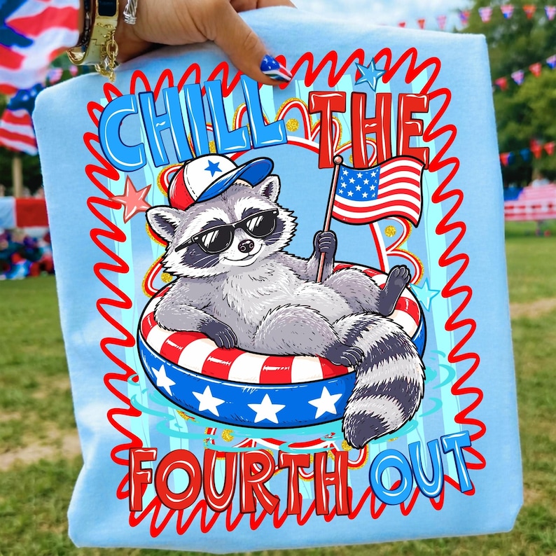 Patriotic Raccoon DTF design on a t-shirt mock-up
