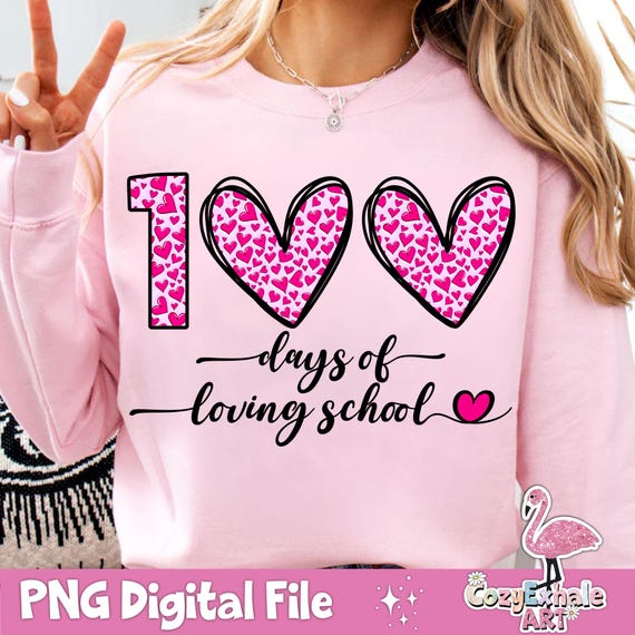 100 Days of School Hearts PNG: Retro Teacher Design (Digital Download)