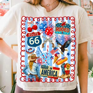 Western Collage 4th of July PNG, Retro Patriotic Sublimation Design, Preppy Coquette USA Shirt Clipart, Vintage Independence Day Art