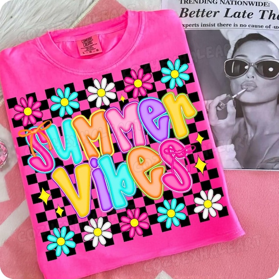 Neon Summer Vibes PNG: Retro Beach Sublimation Design (Digital Download)
