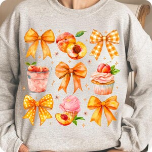 Coquette Summer Peach PNG, Preppy Floral Bow Design, Sweet Summertime Sublimation, Trendy Just Peachy Shirt for Girly Cottagecore Vibes