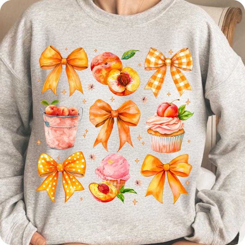 Coquette Summer Peach PNG, Preppy Floral Bow Design, Sweet Summertime Sublimation, Trendy Just Peachy Shirt for Girly Cottagecore Vibes