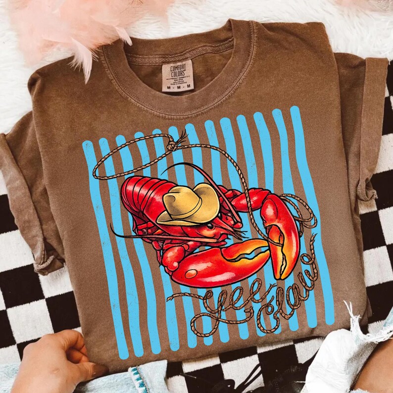 Western Coastal Cowboy Lobster Sublimation Design Mockup on T-Shirt